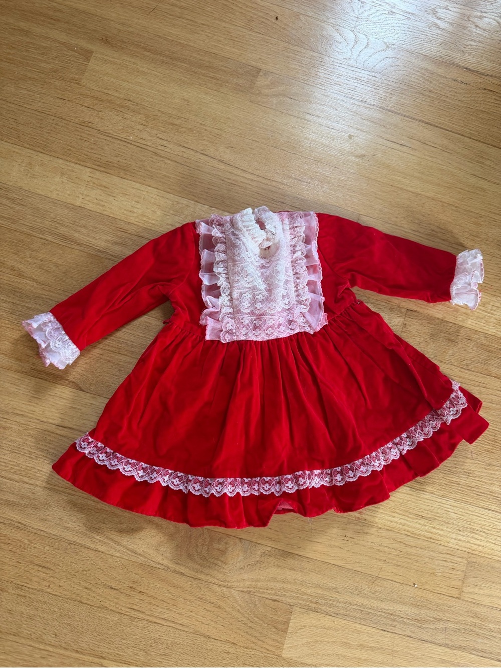 Sears Red Girls' Lace-Trim Theater Dress vintage 12-18 M